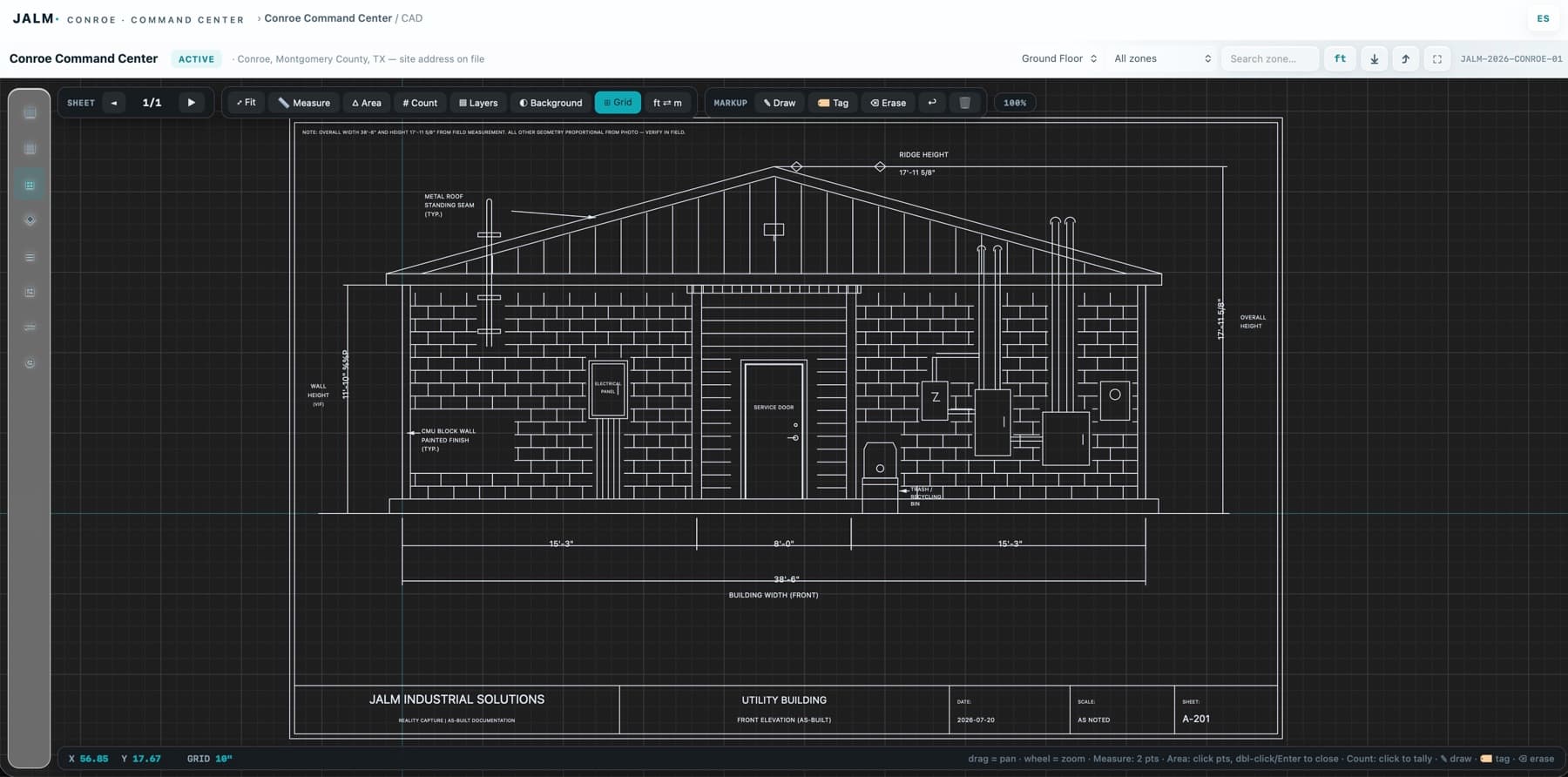 Editable CAD elevation inside the JALM technical viewer