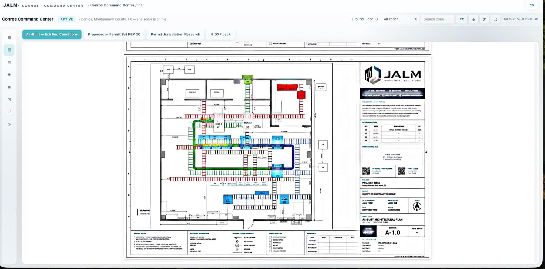 Professional PDF as-built plan with documented building systems