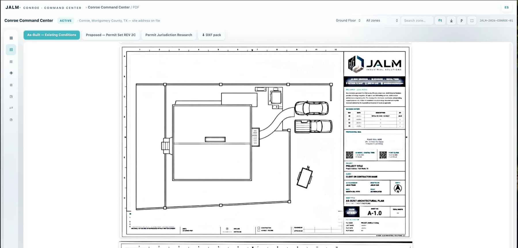 Professional as-built site drawing inside the JALM PDF viewer